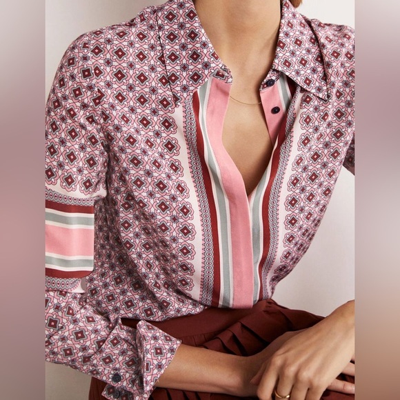 Boden Womens 4R Placement Print Shirt Blouse Long Sleeve Geometric Office Career - Picture 1 of 8